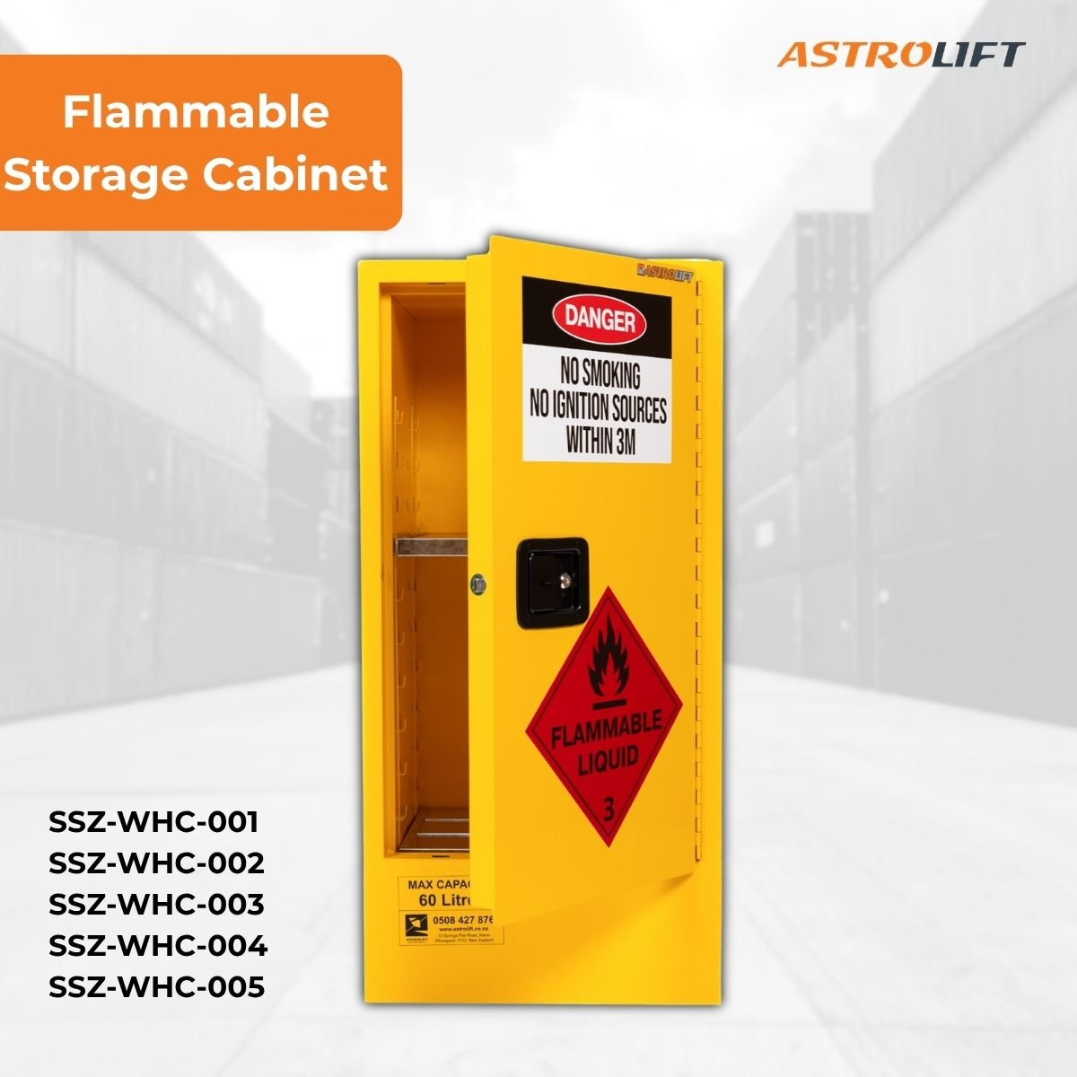 Buy Flammable Storage Cabinet  in Storage / Stillage available at Astrolift NZ